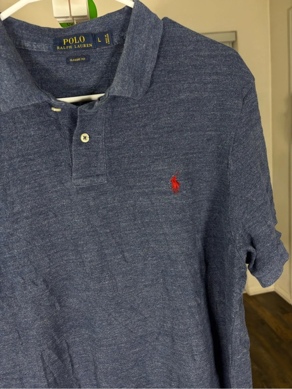 Ralph Lauren Men's Heathered Blue Polo with Red Pony